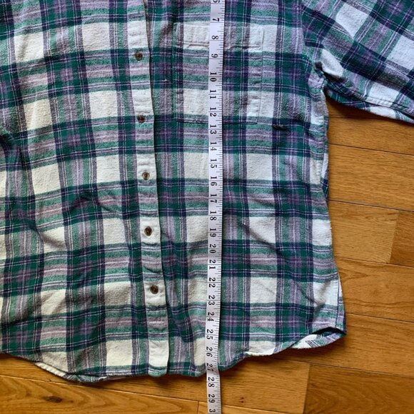 Northern Reflections Women’s Plaid Flannel Button-Up Shirt | Green Purple White - Picture 6 of 9